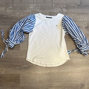 Tommy Hilfiger  White Shirt with Blue Striped Sleeves
